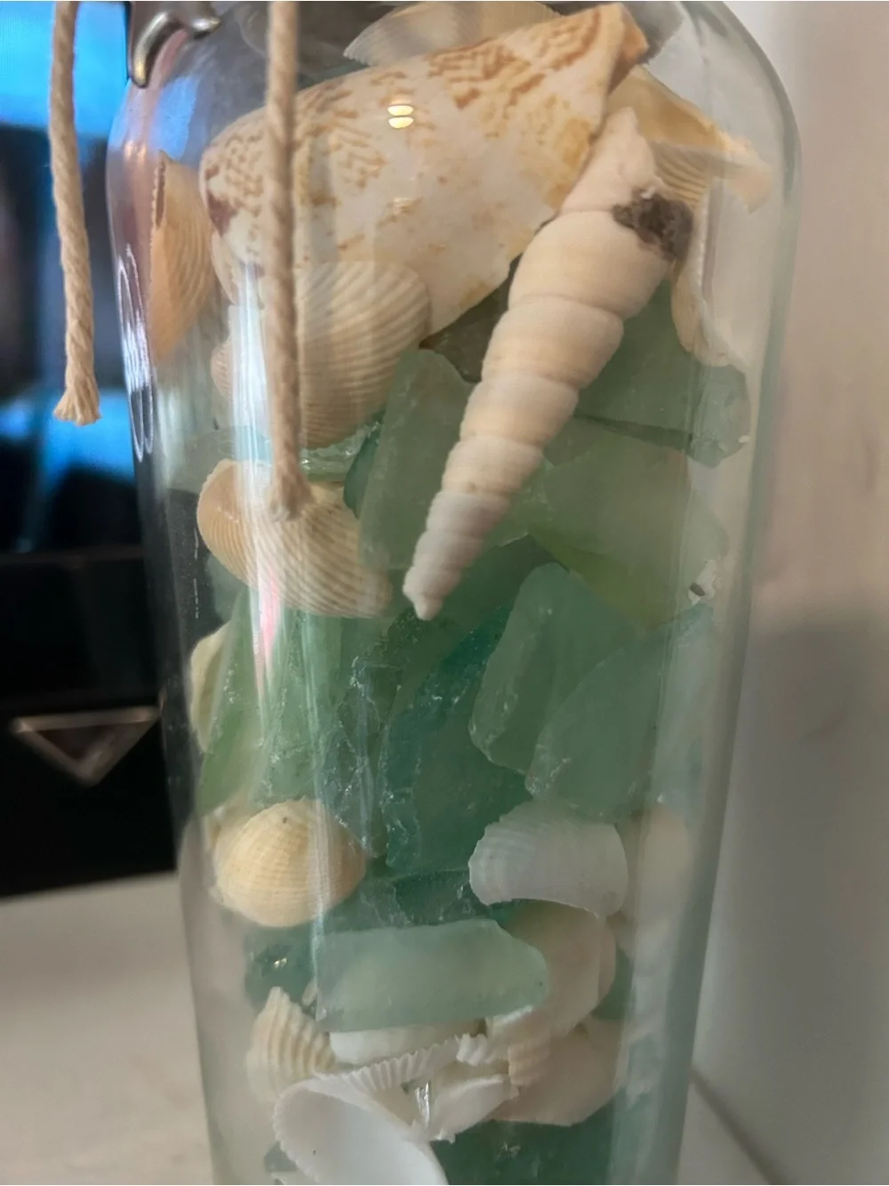 NWT COASTAL Sea Glass & Shell Accent Jar with Charm, Cork Stopper and Cord